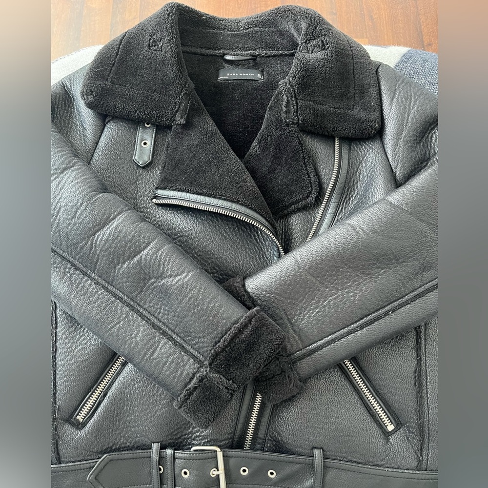 Zara faux sterling lined moto jacket